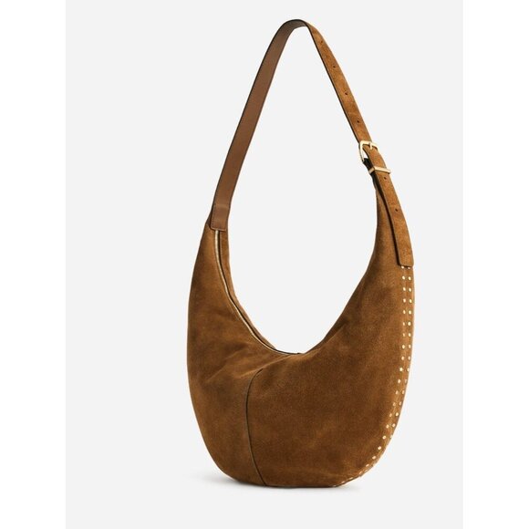 Madewell Essential Curve Shoulder Bag Aged Camel Suede Leather Green NWOT - Picture 2 of 15